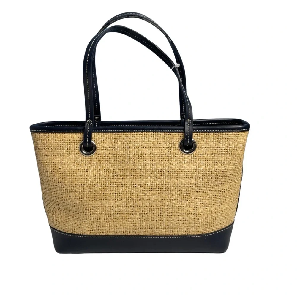 Ann Taylor Loft tweed hand painted small tote. Button snap closure/ metal feet.